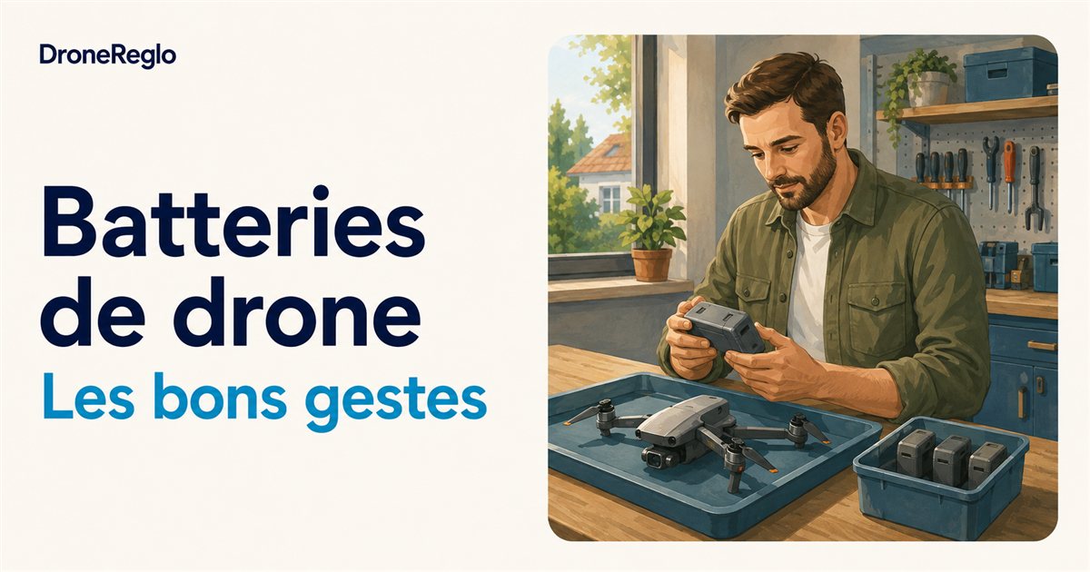 Un télépilote examine une batterie de drone sur un établi.