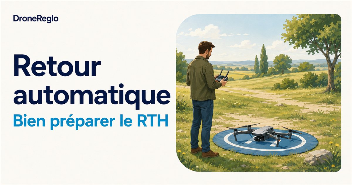 Préparation du retour automatique avec le drone encore au sol.