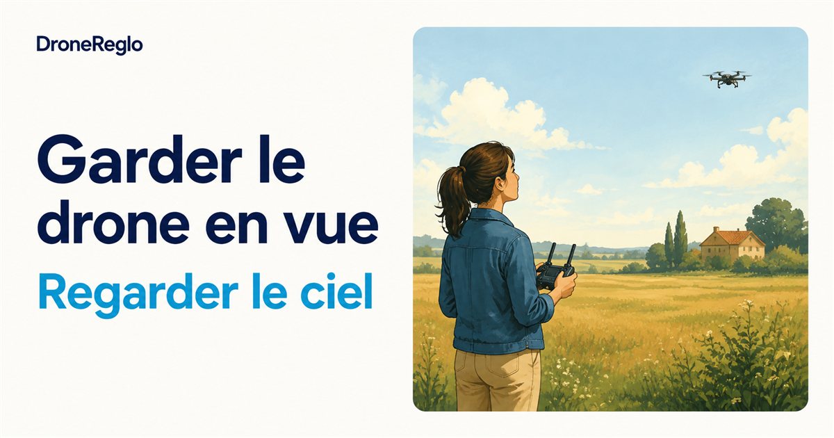 Une télépilote regarde directement son drone dans le ciel.