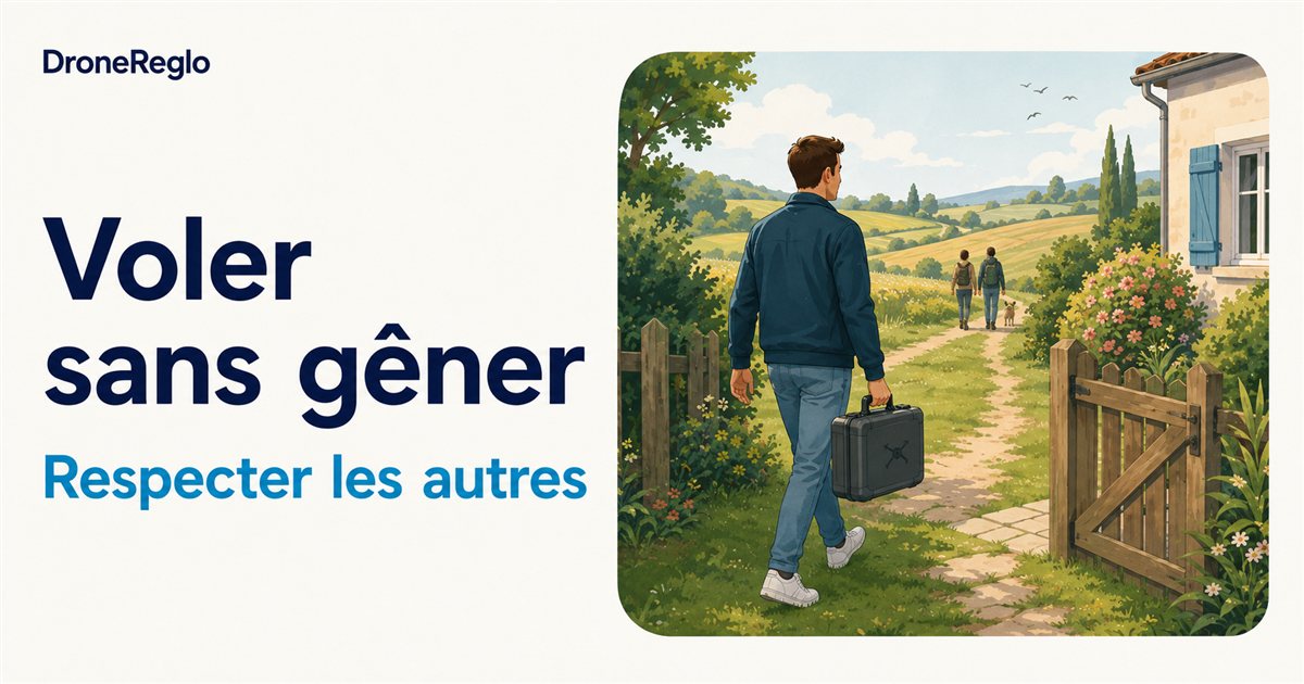 Un télépilote transporte son drone rangé en respectant les promeneurs.