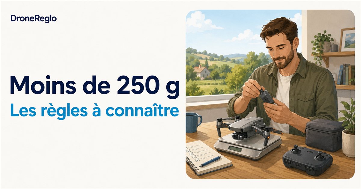 Un petit drone posé sur une table pour préparer le vol.