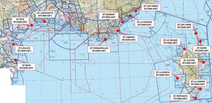 Carte OACI : les seize zones interdites aux drones du littoral méditerranéen, de Leucate à la Corse